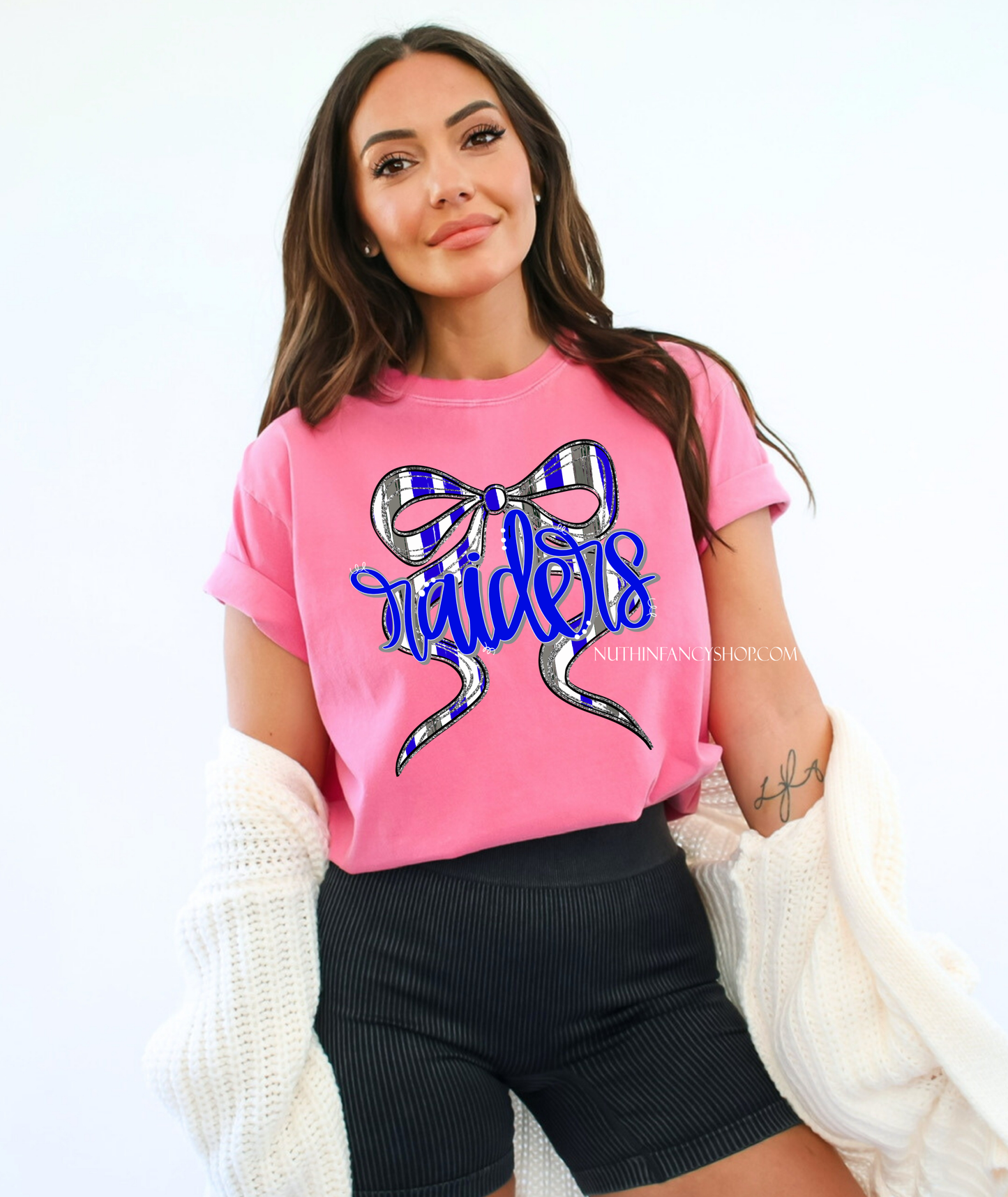 Raiders Hand Drawn Bow on Pink