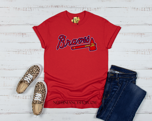 Simple Red and Navy with White Outline Atlanta Team, Red