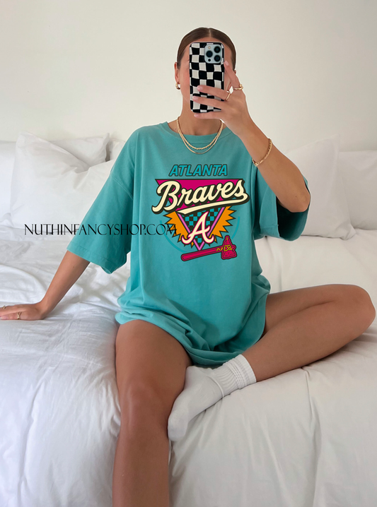 Past Time Retro ATL Baseball on Seafoam