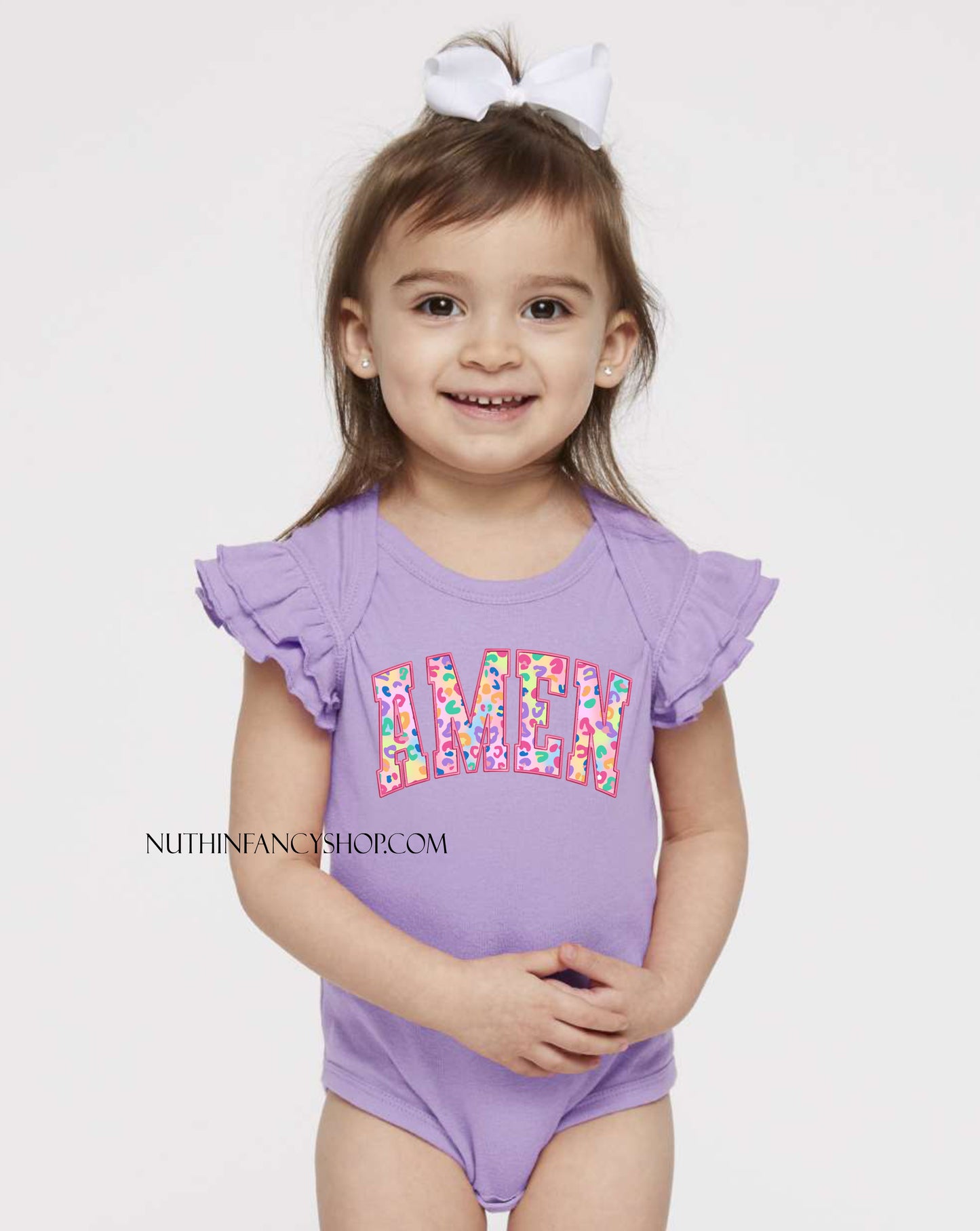 Faux Embroidery Colorful Leopard Amen, Light Purple