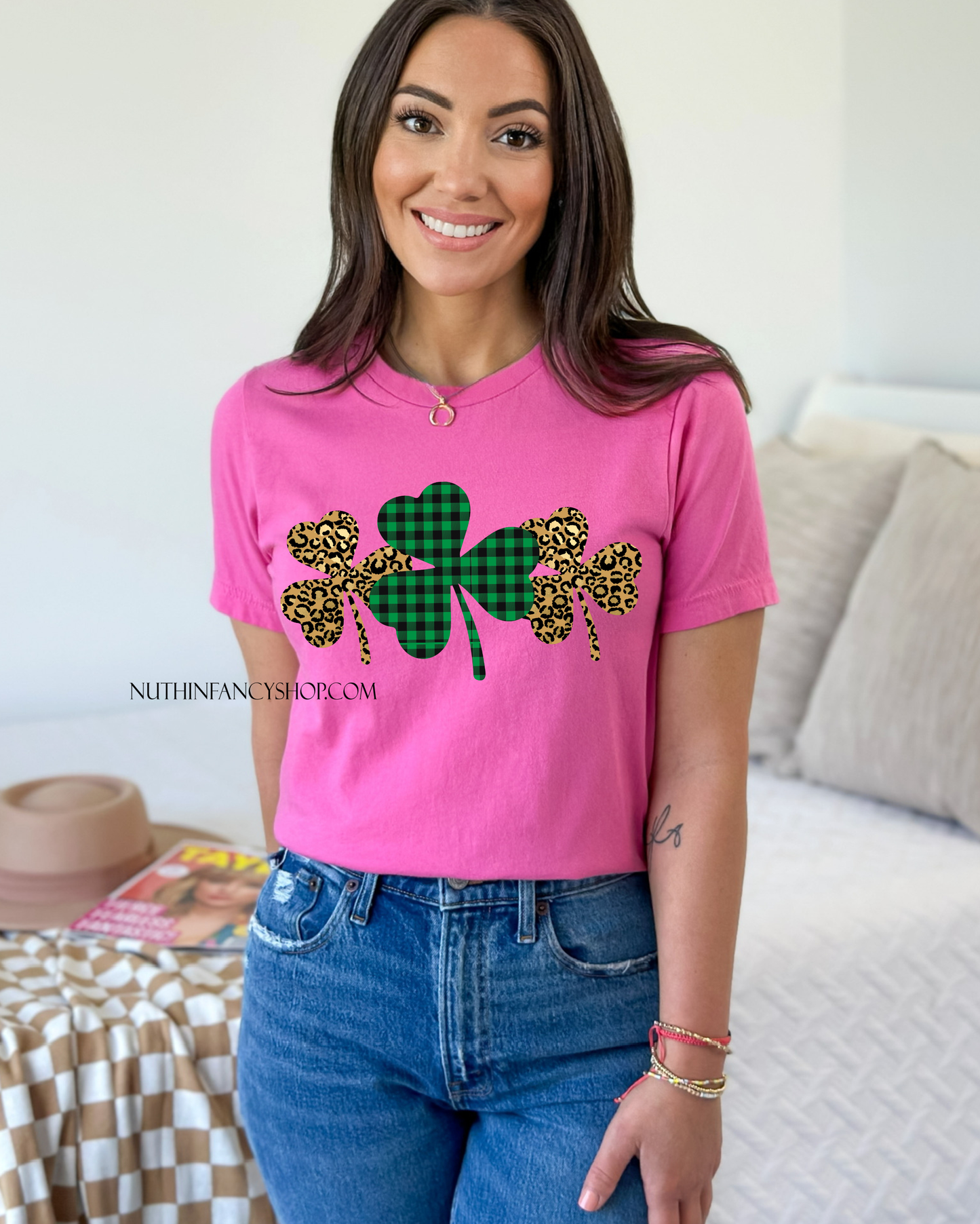 Leopard Shamrock Trio Hot Pink