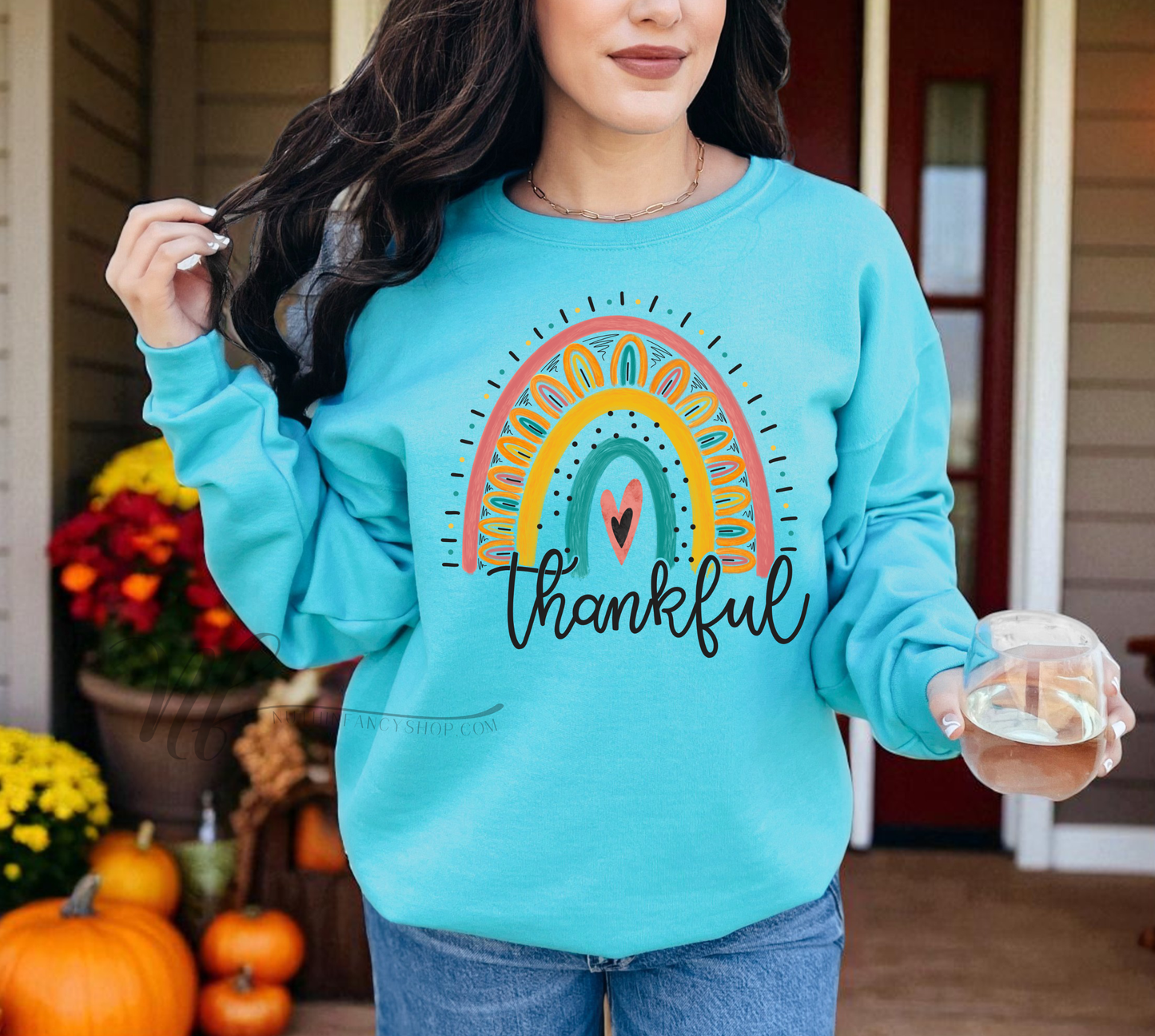 Thankful Hand Drawn Watercolor Rainbow