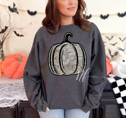 Vintage Camo Pumpkin on Grey