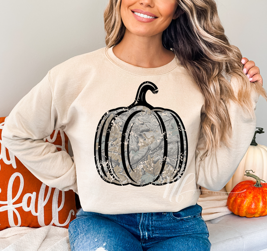 Vintage Camo Distressed Pumpkin on Ivory