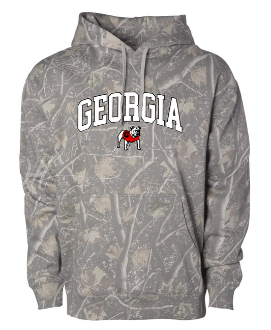 Varsity Georgia on Washed out Camo Hoodie
