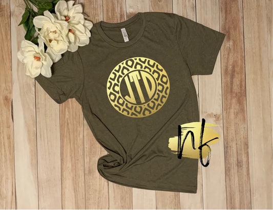 Gold and Olive Quatrefoil Monogram