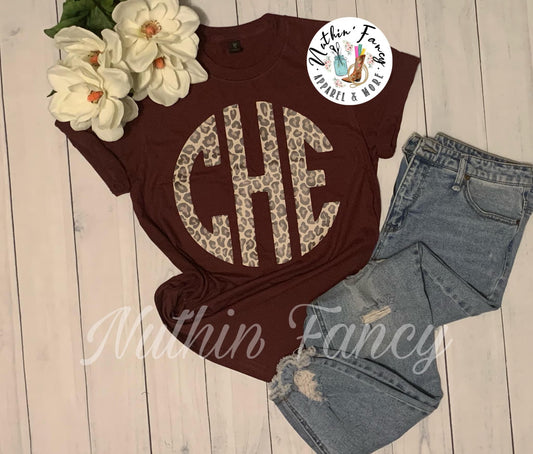 Leopard Circle Monogram, Cardinal