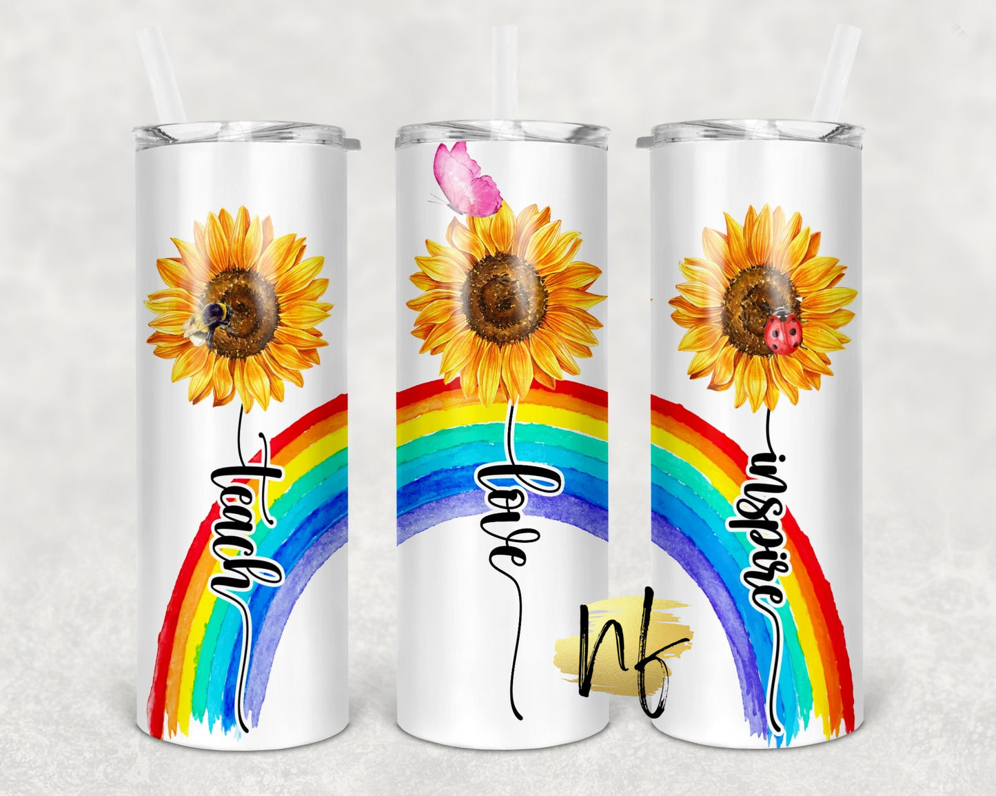 Teach Love Inspire Sunflower Rainbow