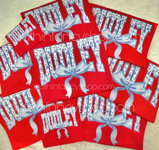 Dudley Preppy Blue Floral on Red