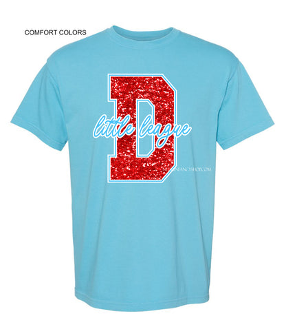 Dudley Little League Red FAUX Glitter Design on Bright Blue