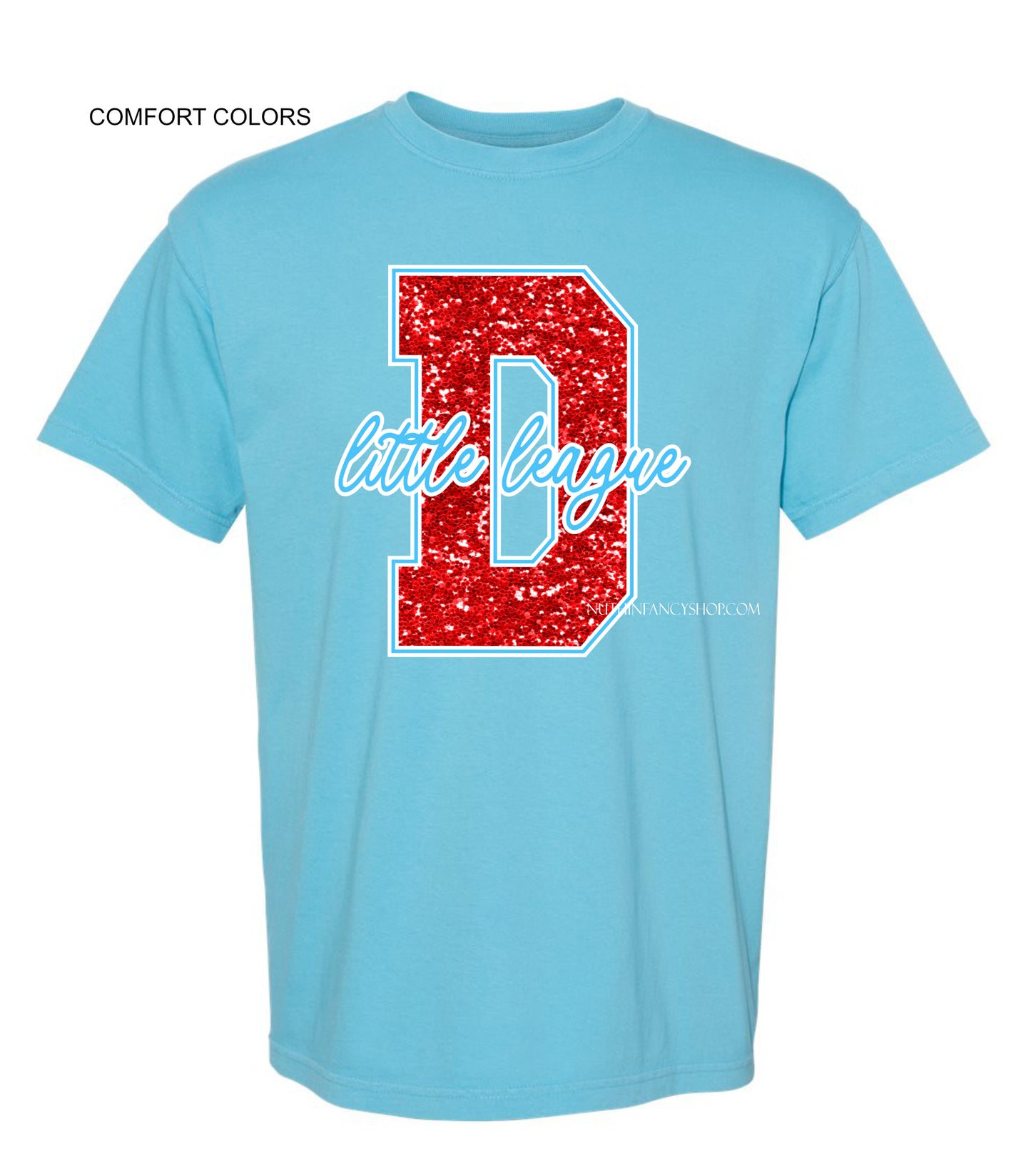 Dudley Little League Red FAUX Glitter Design on Bright Blue