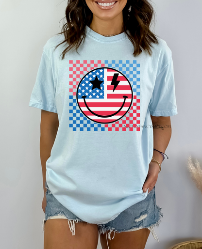 Checkered Patriotic Happy Face