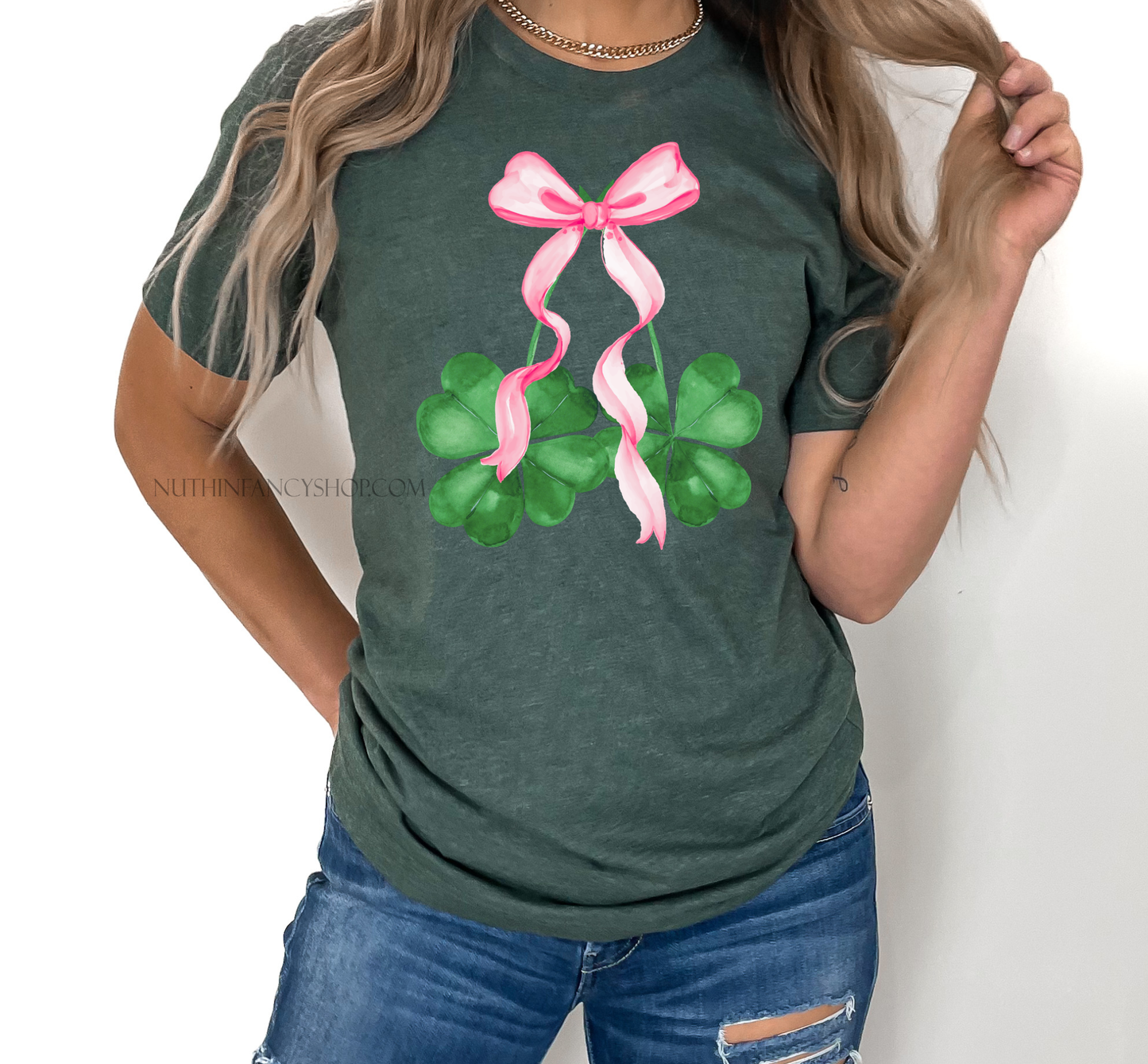 Shamrocks Coquette Bow on Dark Green
