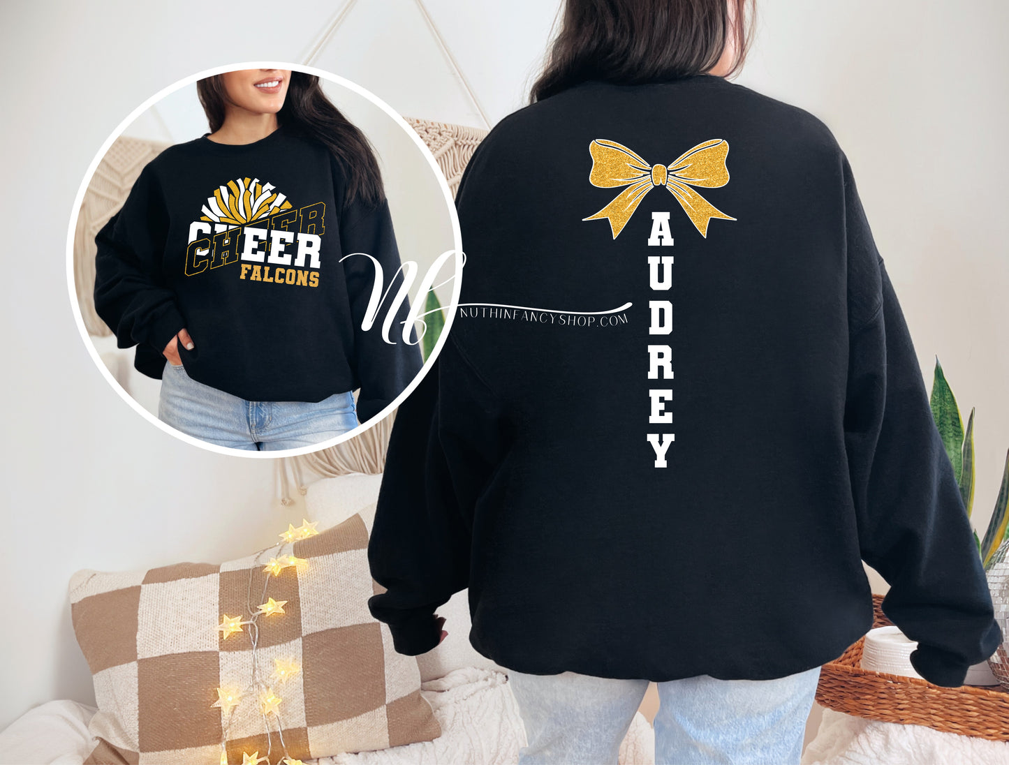 Crossed Cheer FALCONS Faux Glitter, Custom Back