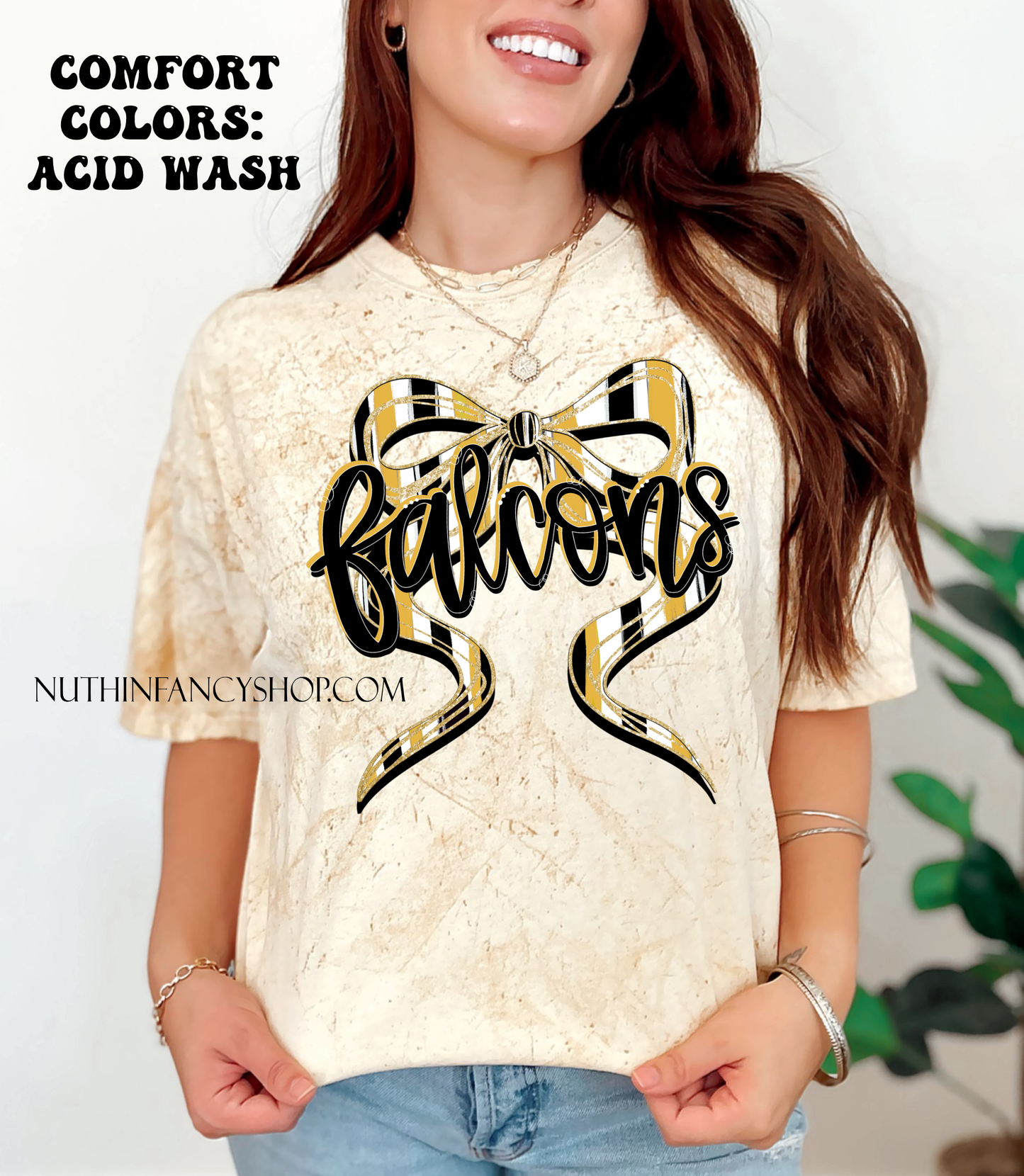Falcons Hand Drawn Bow Acid Wash