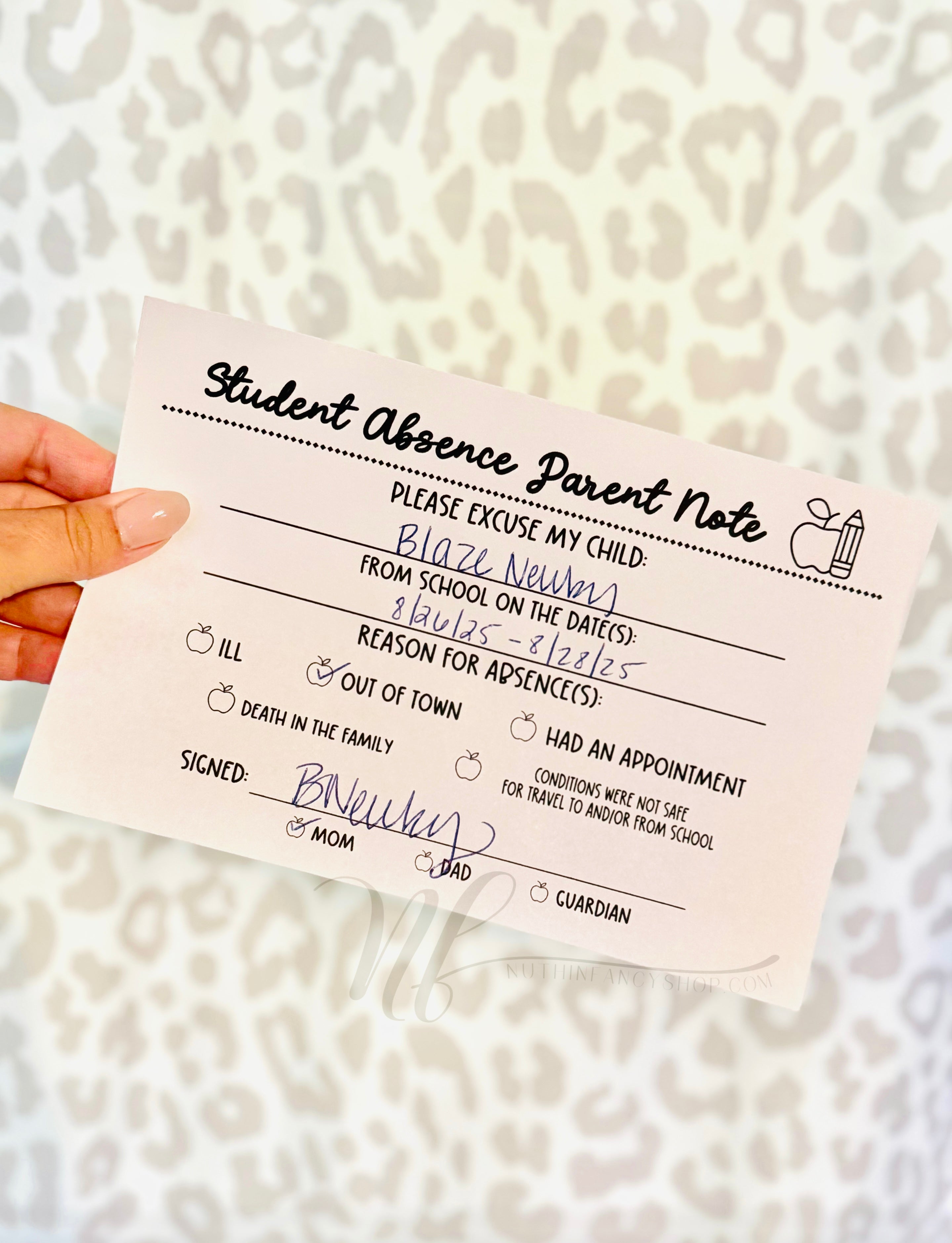 Simplified Excused Absence Sheets, Sheet of 2 – Nuthin' Fancy