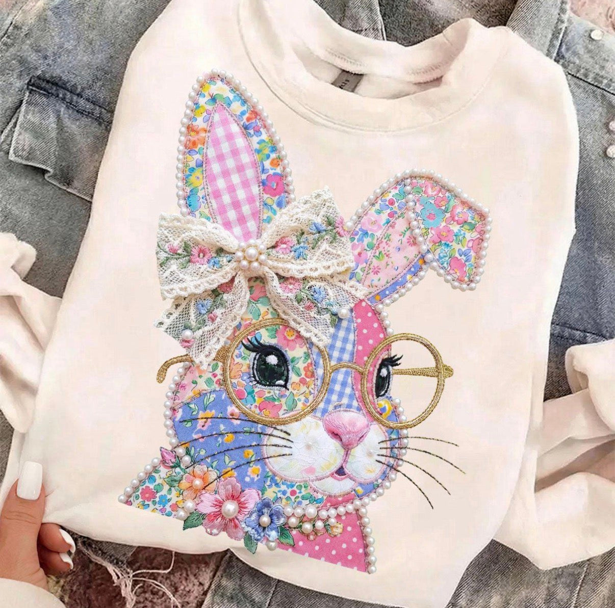 Quilted and Laced Bunny, Ivory