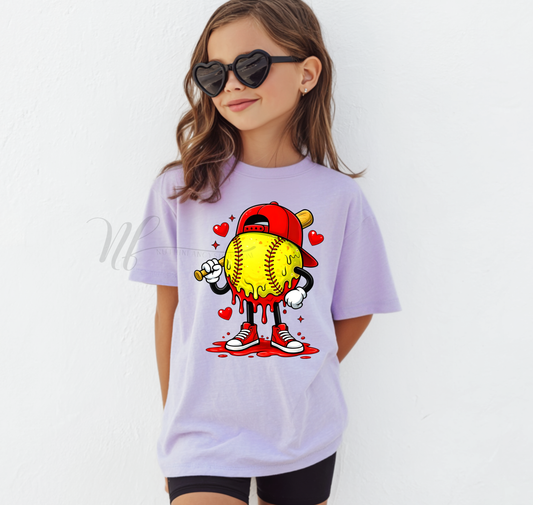 Girls Valentines Softball Drip