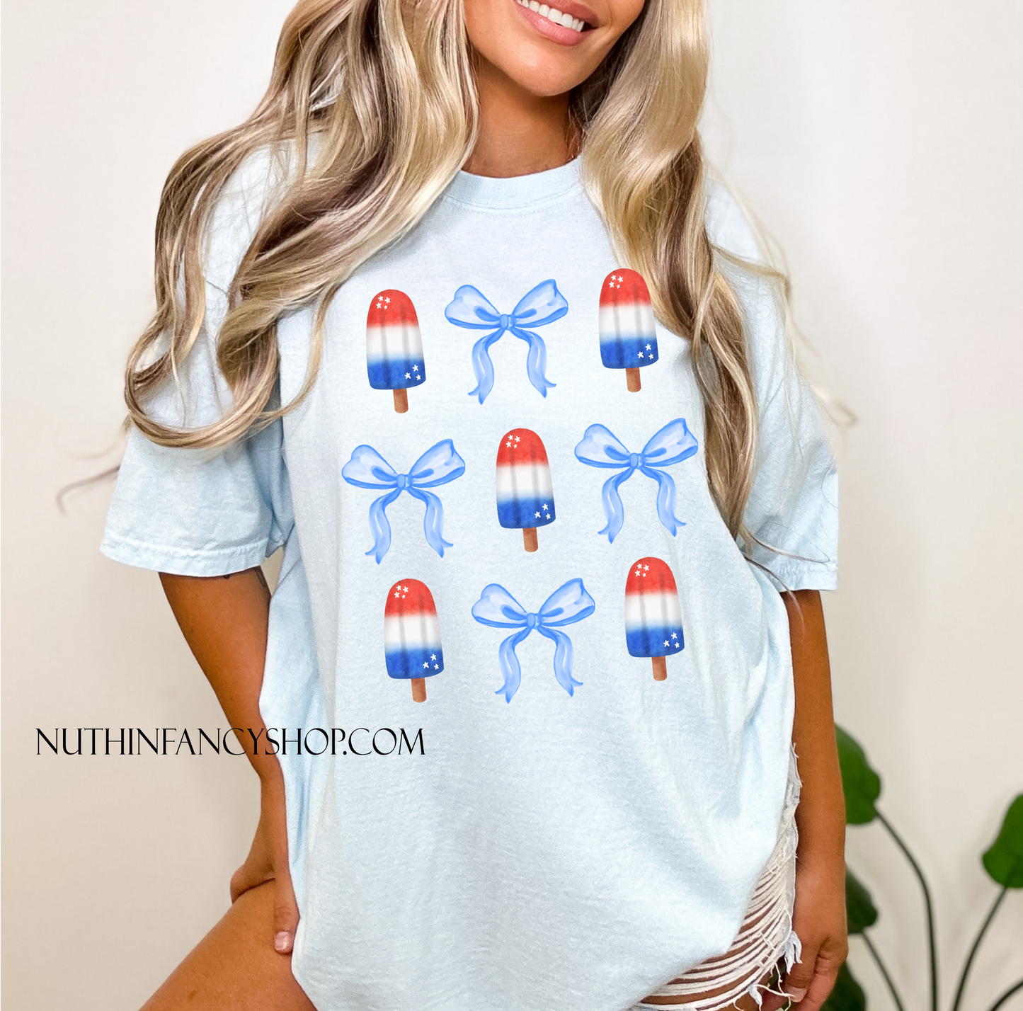 Patriotic Popsicle Bow Collage on Light Blue
