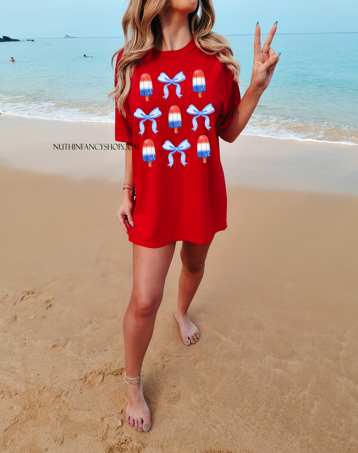 Patriotic Popsicle Bow Collage on Red