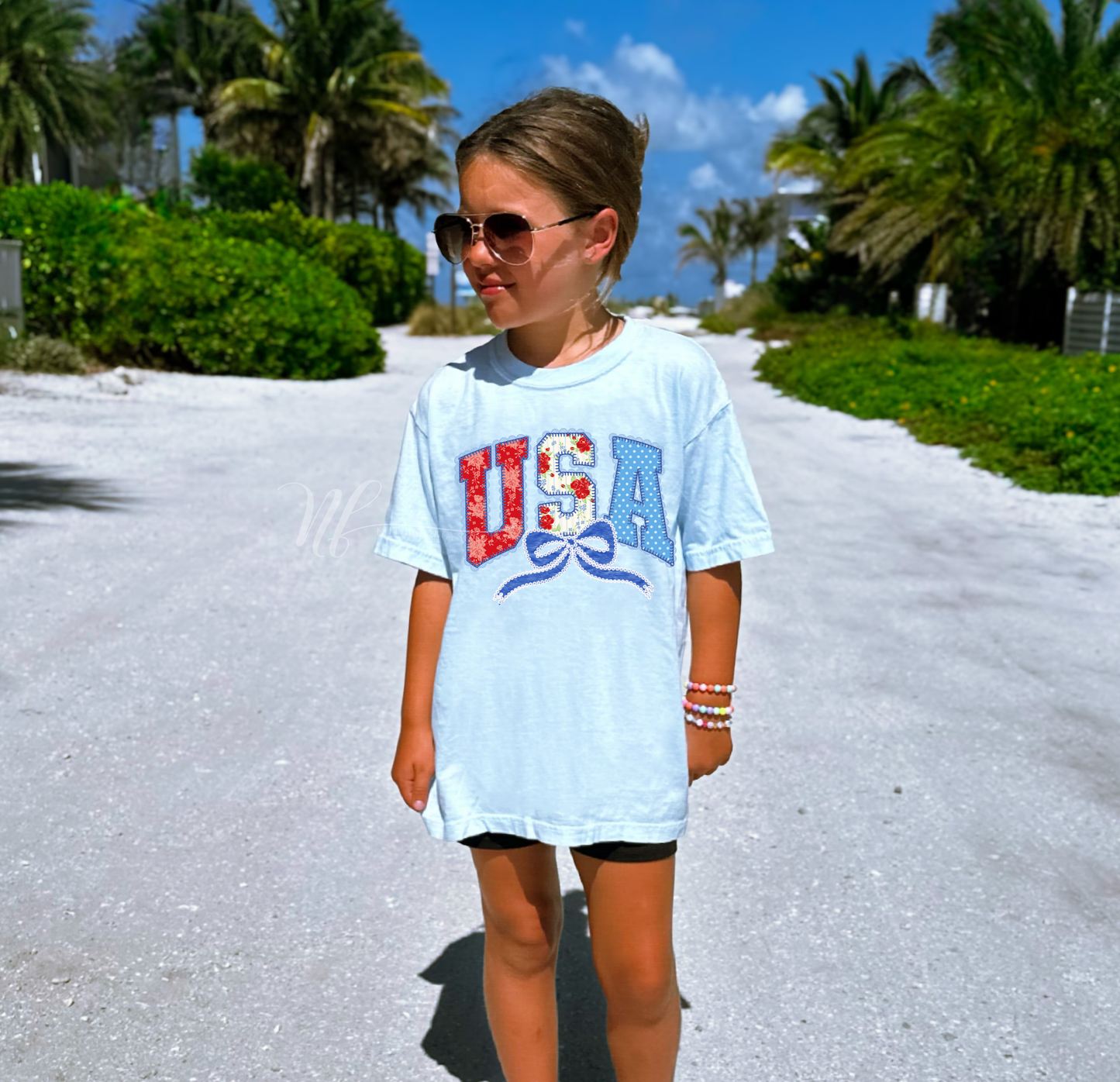 Faux Stitched USA Patterns Light Blue