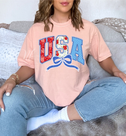 Faux Stitched USA Patterns on Peach