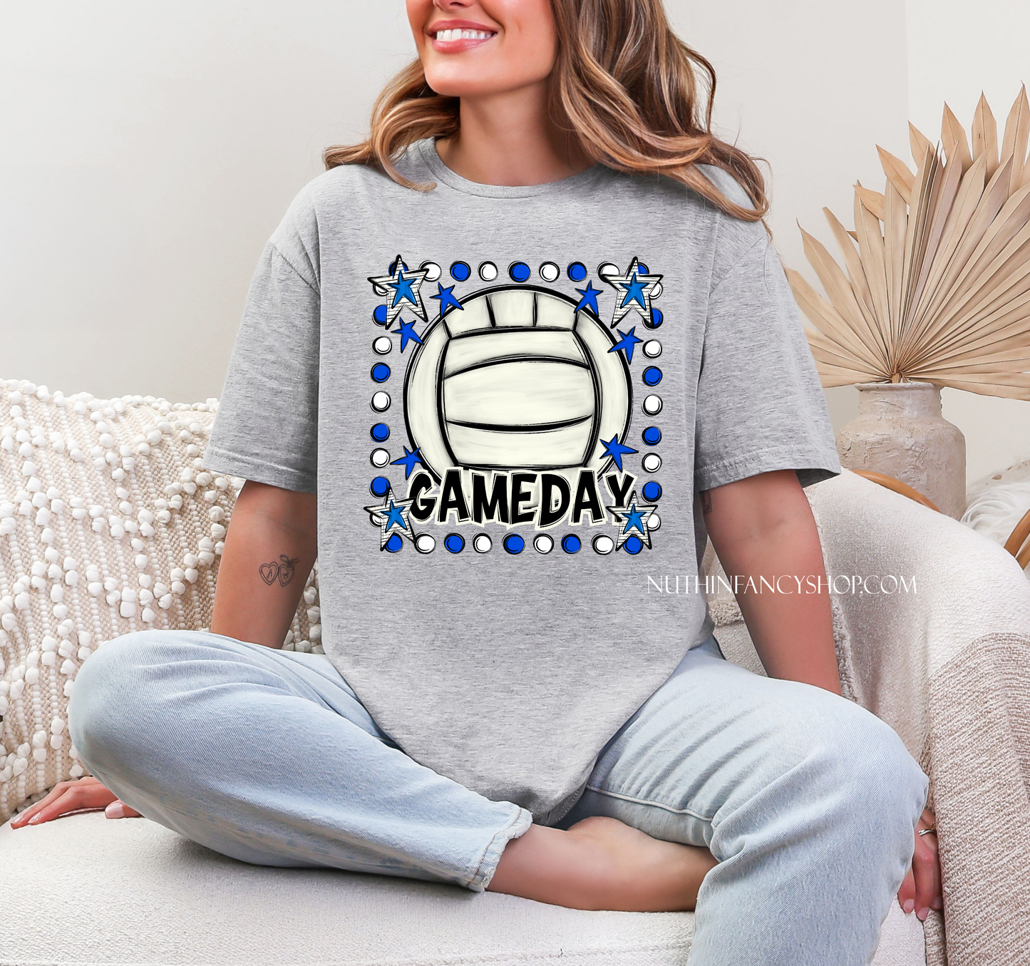 Volleyball Gameday Royal and White on Grey