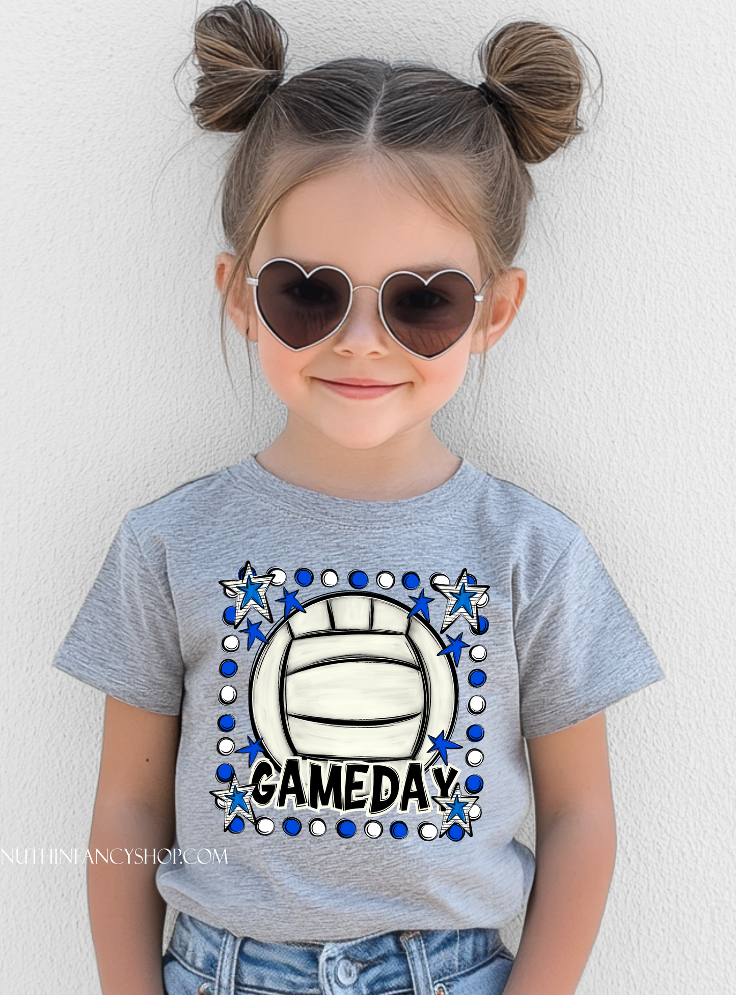 Volleyball Gameday Royal and White on Grey
