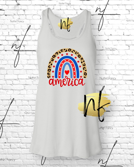 America Leopard Rainbow Racerback Tank