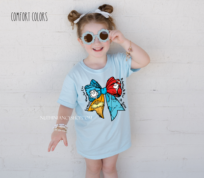Be Kind Coquette Bow Characters on Light Blue