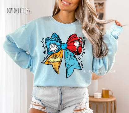 Be Kind Coquette Bow Characters on Light Blue