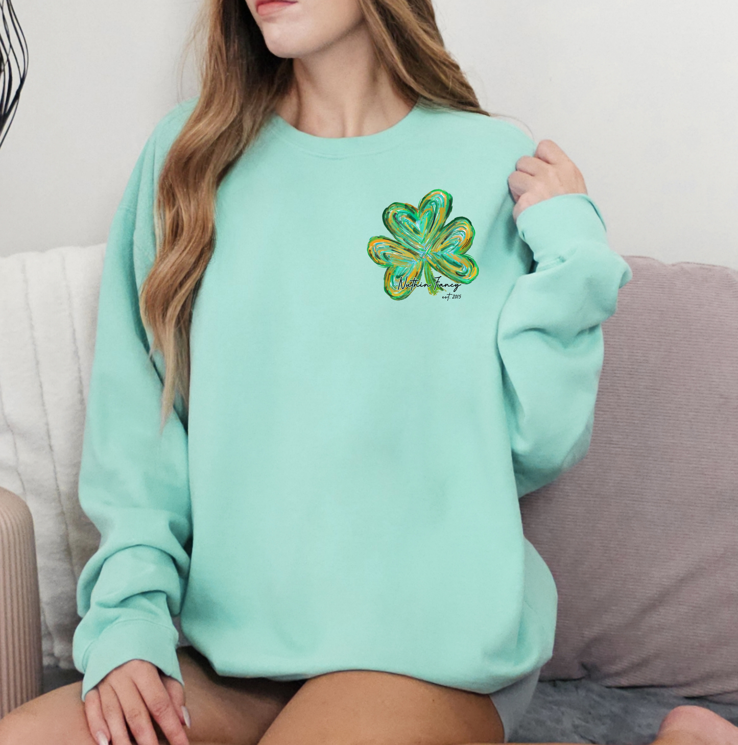Watercolor Nuthin Fancy Shamrock Comfort Colors Mint