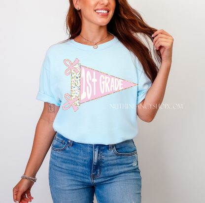 Floral Preppy Grade Pennant on Light Blue, All Grades Available