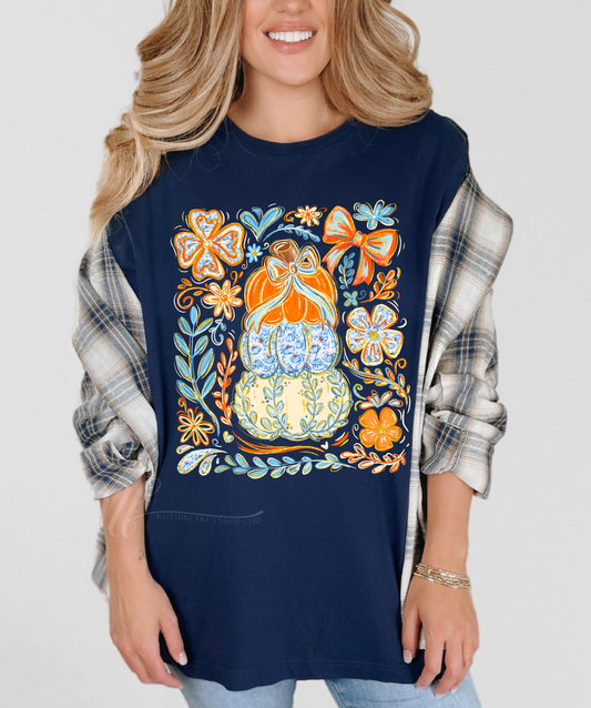 Grandmillennial Pumpkin Stack on Navy