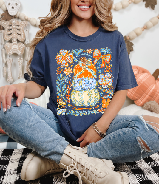 Grandmillennial Pumpkin Stack on Navy