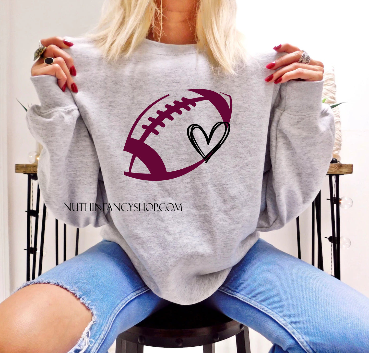 Maroon and Grey Football Heart