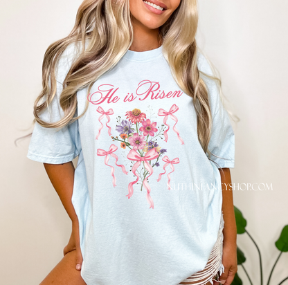 He is Risen Floral Bouquet on Light Blue