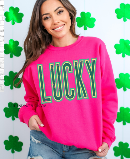 Oversized Retro LUCKY, Hot Pink