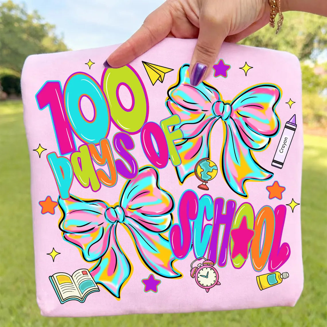 Neon Groovy 100 Days of School Bows, Light Pink