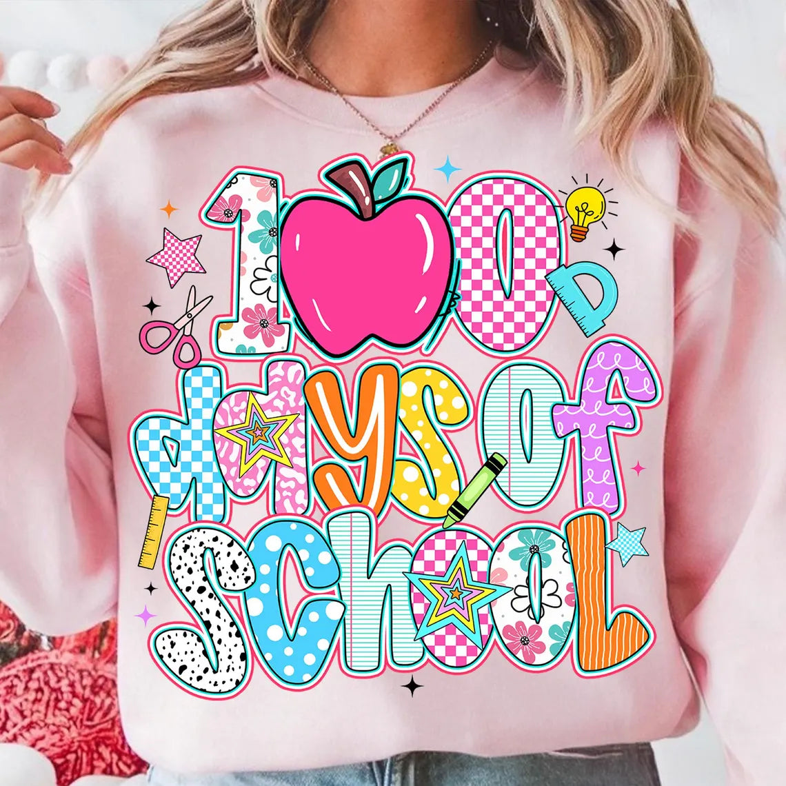 100 Days Neon Retro Star Doodle