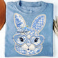 Blue Toile Patchwork Bunny on Denim