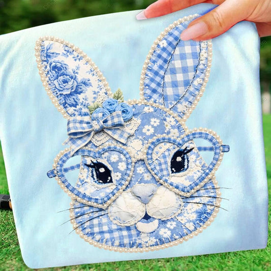 Blue Toile Patchwork Bunny, Blue