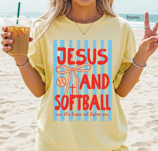 Softball and Jesus Coquette Stripes