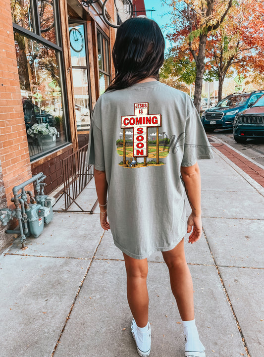 Dudley Jesus is Coming Hand Drawn Cross with Nuthin' Fancy Logo, Grey