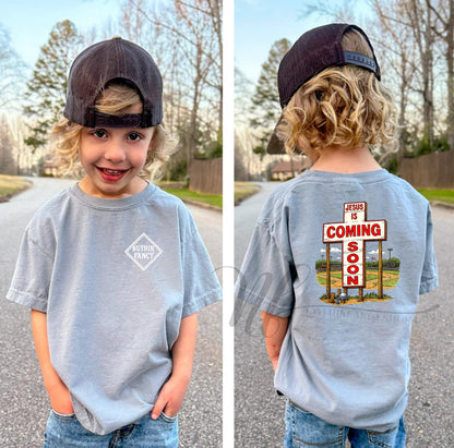 Dudley Jesus is Coming Hand Drawn Cross with Nuthin' Fancy Logo, Grey