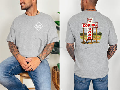 Dudley Jesus is Coming Hand Drawn Cross with Nuthin' Fancy Logo, Grey