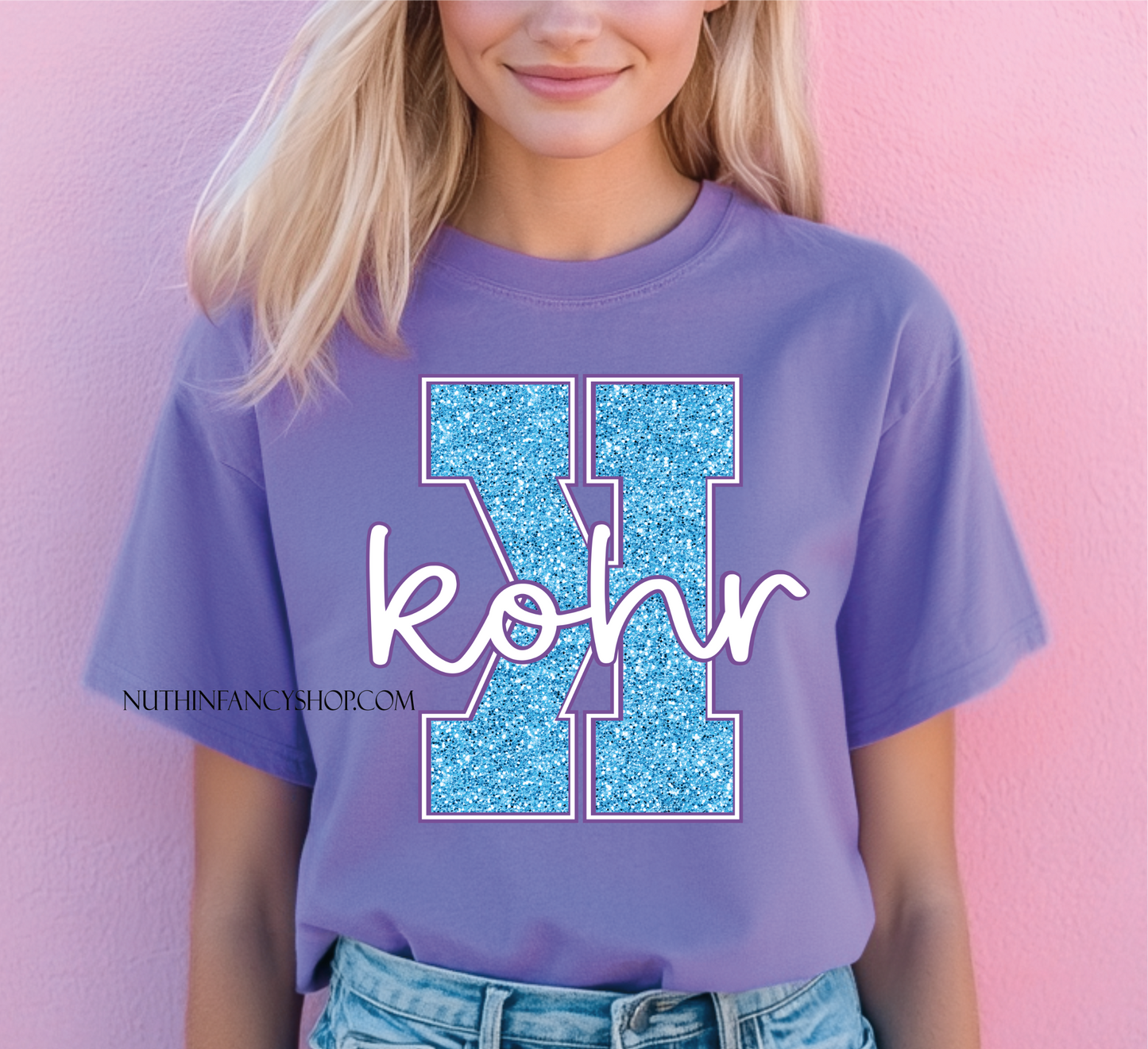 KOHR Blue Faux Glitter on Purple