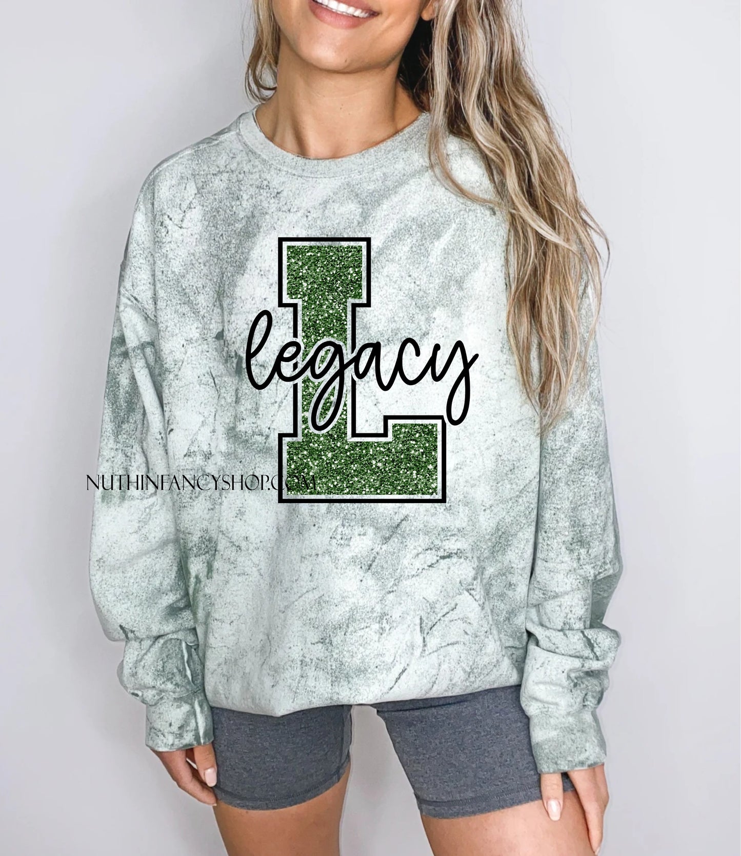 Legacy Bold Faux Green Glitter, Comfort Colors Acid Wash