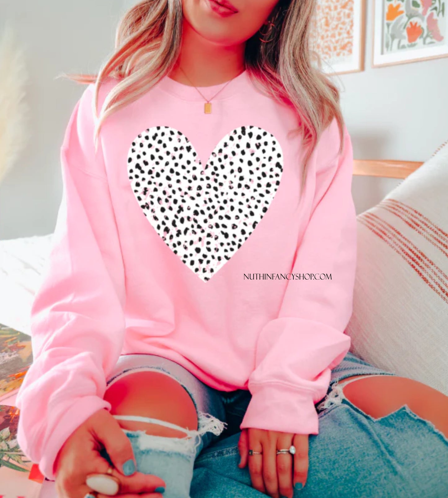 Distressed Dalmatian Heart Light Pink