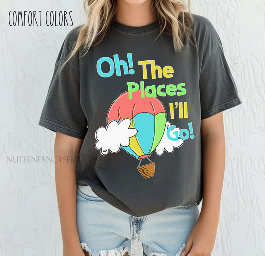 Places I'll Go Watercolor Balloon on Dark Grey